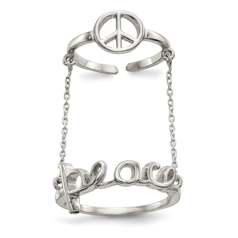 Sterlingsilber Poliert Kette & Frieden Doppelt Ring (size 6 Nur)