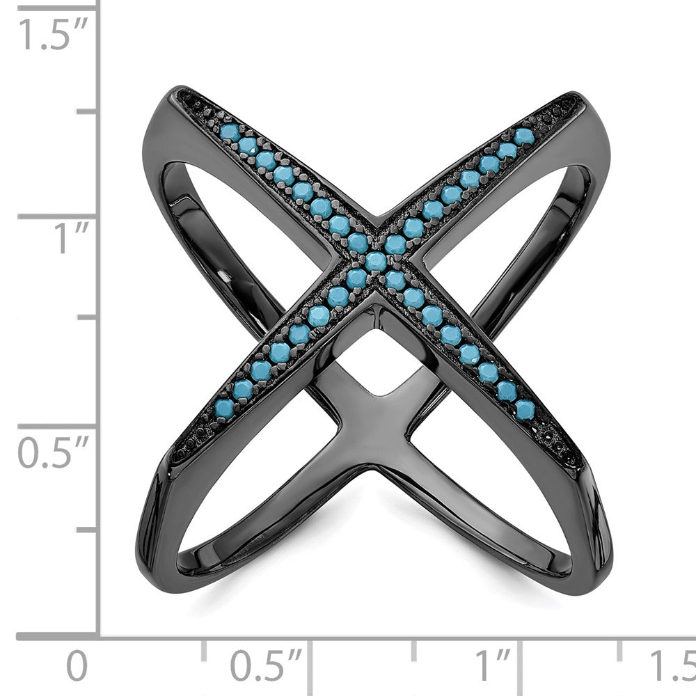 Sterlingsilber Schwarz Rhodium & Dyed Weiß Howlite Kreuz Ring (size 6 Nur)
