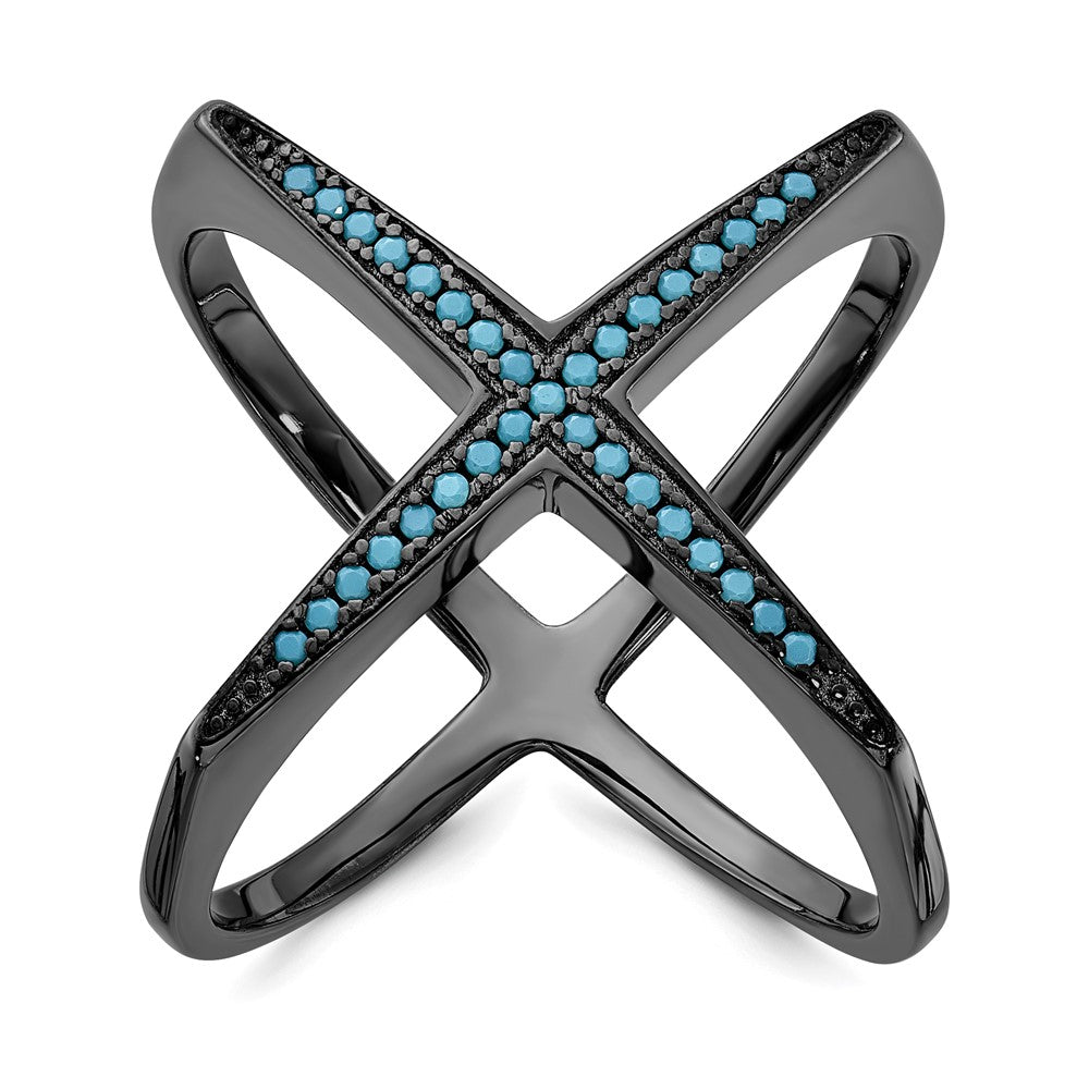 Sterlingsilber Schwarz Rhodium & Dyed Weiß Howlite Kreuz Ring (size 6 Nur)