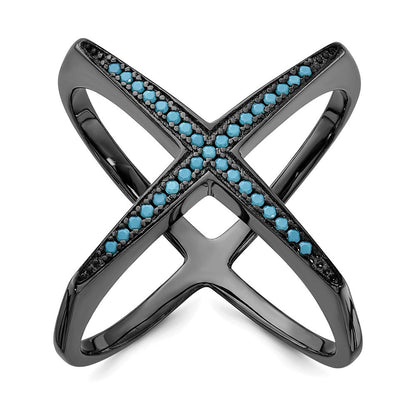 Sterlingsilber Schwarz Rhodium & Dyed Weiß Howlite Kreuz Ring (size 6 Nur)