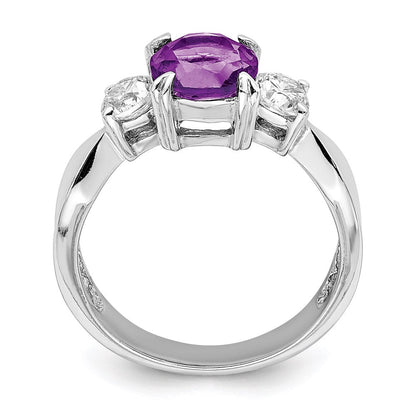 Sterlingsilber Rhodiniert Amethyst und Zirkonia Ring (size 7 Nur)