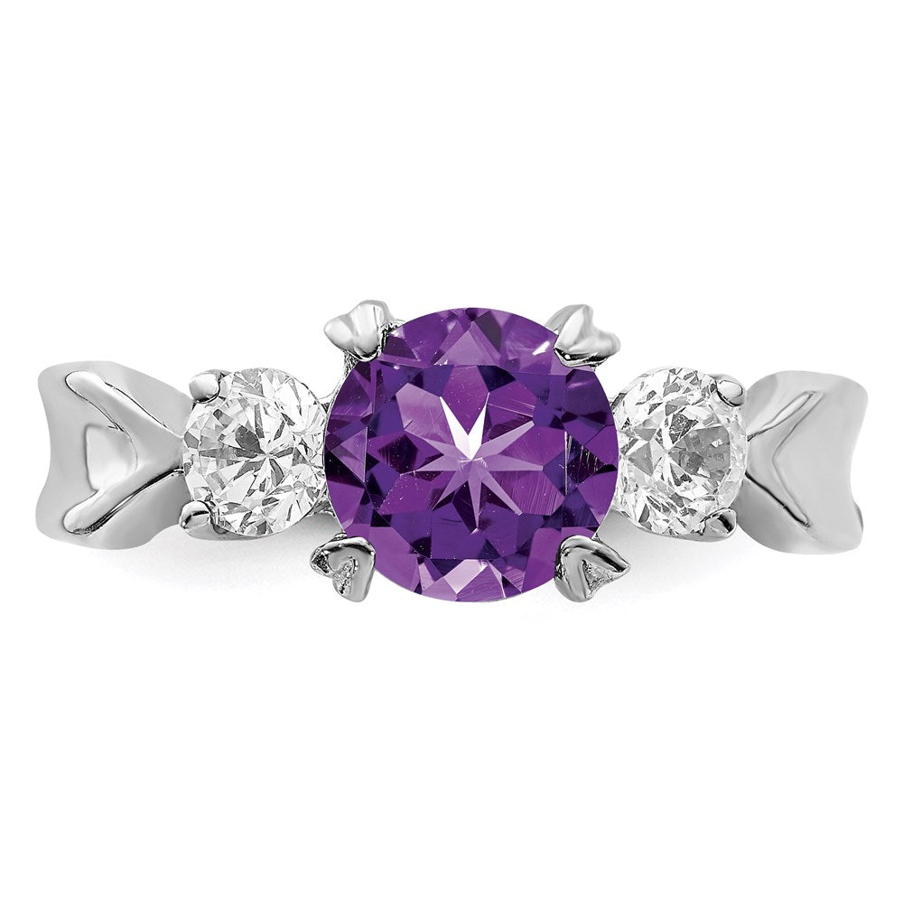 Sterlingsilber Rhodiniert Amethyst und Zirkonia Ring (size 7 Nur)