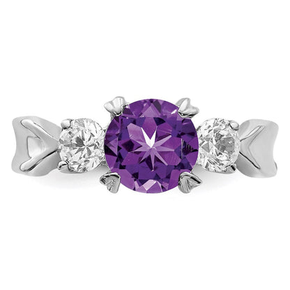 Sterlingsilber Rhodiniert Amethyst und Zirkonia Ring (size 7 Nur)