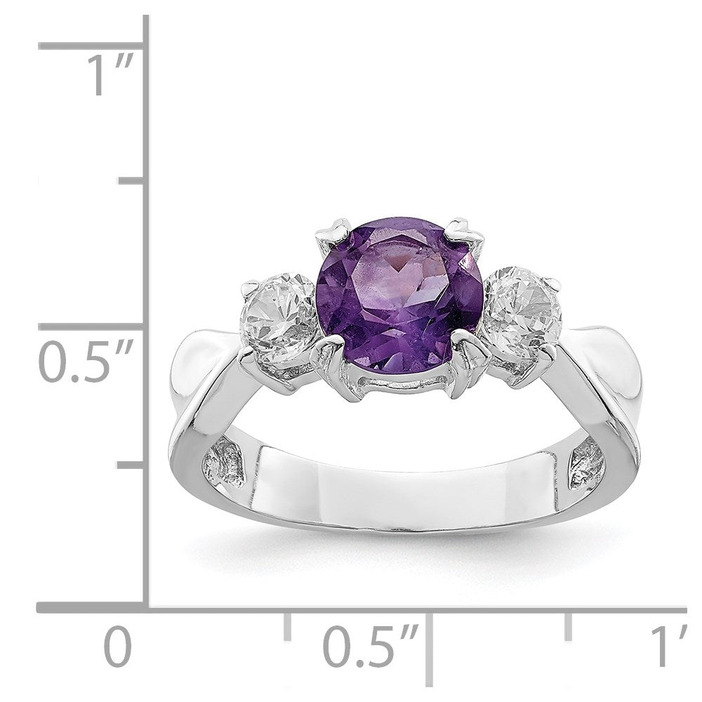 Sterlingsilber Rhodiniert Amethyst und Zirkonia Ring (size 7 Nur)