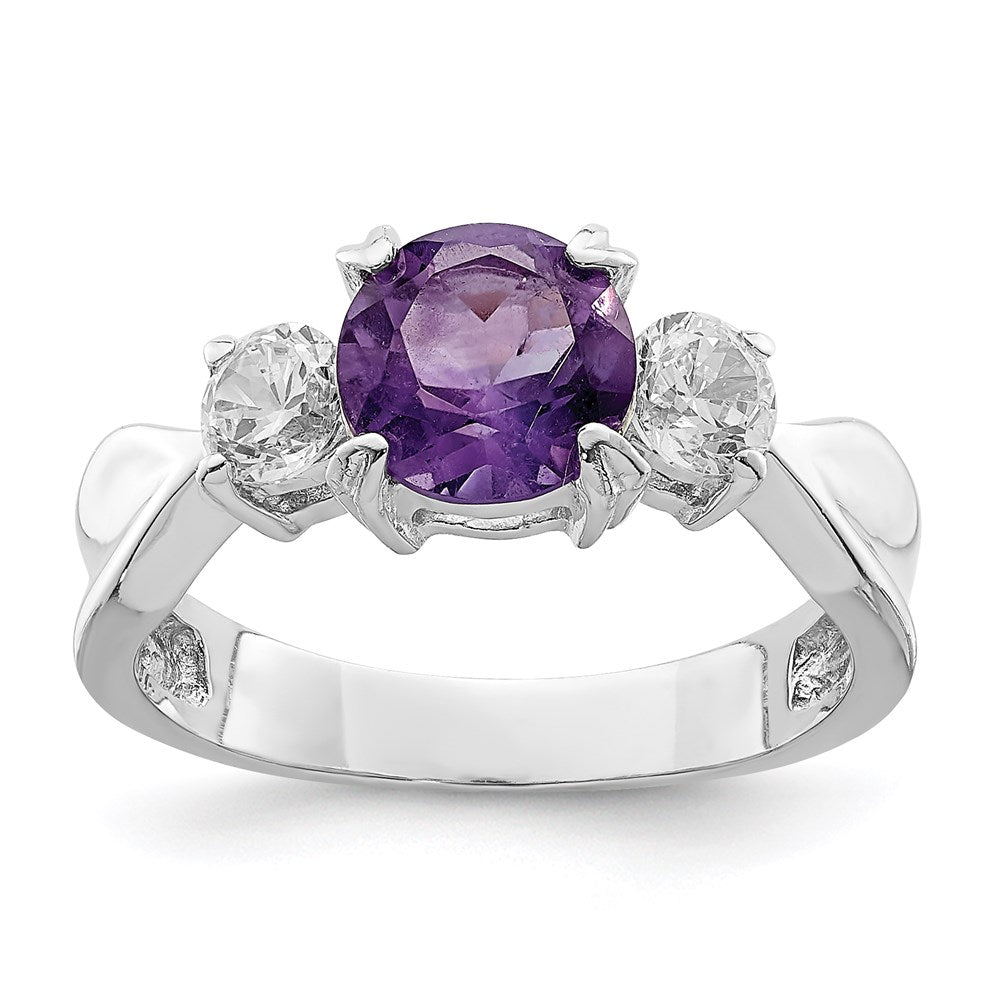 Sterlingsilber Rhodiniert Amethyst und Zirkonia Ring (size 7 Nur)