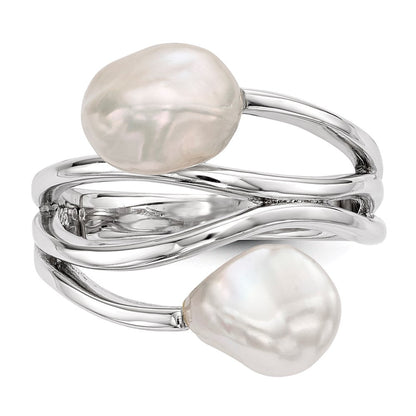 Sterlingsilber Rhodiniert 7 8mm Weiß Baroque Süßwasser Zuchtperle Ring