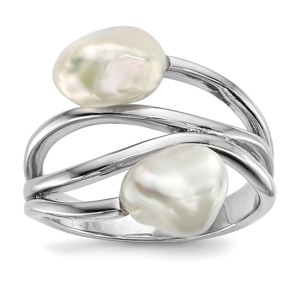 Sterlingsilber Rhodiniert 7 8mm Weiß Baroque Süßwasser Zuchtperle Ring