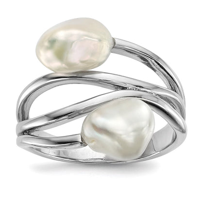 Sterlingsilber Rhodiniert 7 8mm Weiß Baroque Süßwasser Zuchtperle Ring