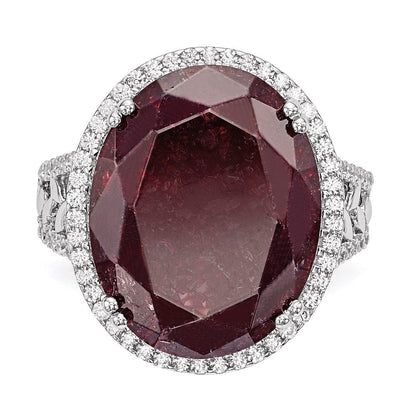 Sterlingsilber Rhodiniert Zirkonia und Cracked Rot Ring (size 6 Nur)