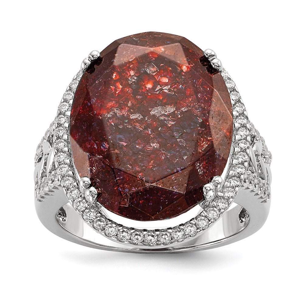Sterlingsilber Rhodiniert Zirkonia und Cracked Rot Ring (size 6 Nur)