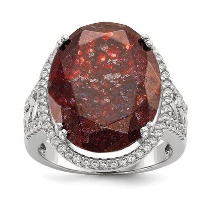 Sterlingsilber Rhodiniert Zirkonia und Cracked Rot Ring (size 6 Nur)