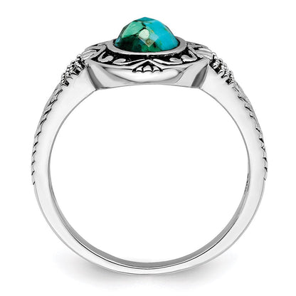Sterlingsilber Rhodiniert Oxidiert Facettiert Recon. Türkis Ring