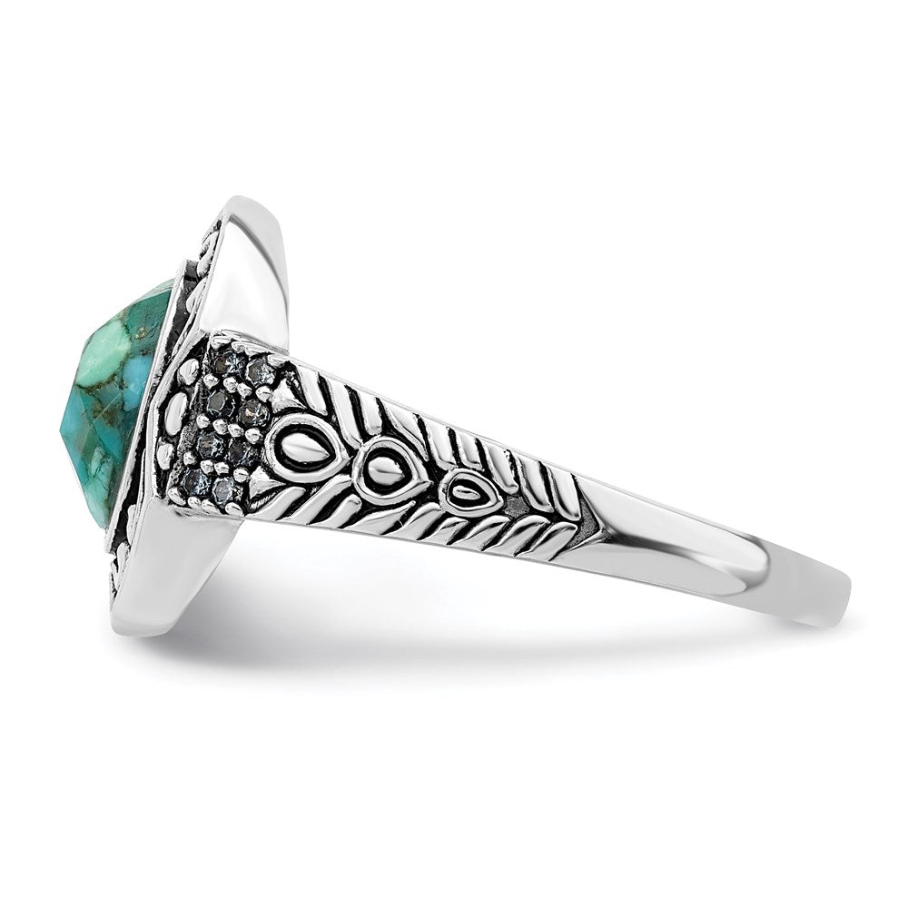 Sterlingsilber Rhodiniert Oxidiert Facettiert Recon. Türkis Ring