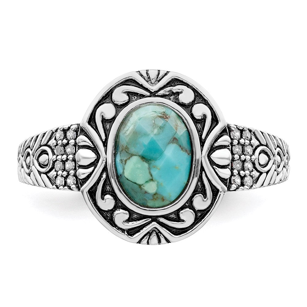 Sterlingsilber Rhodiniert Oxidiert Facettiert Recon. Türkis Ring