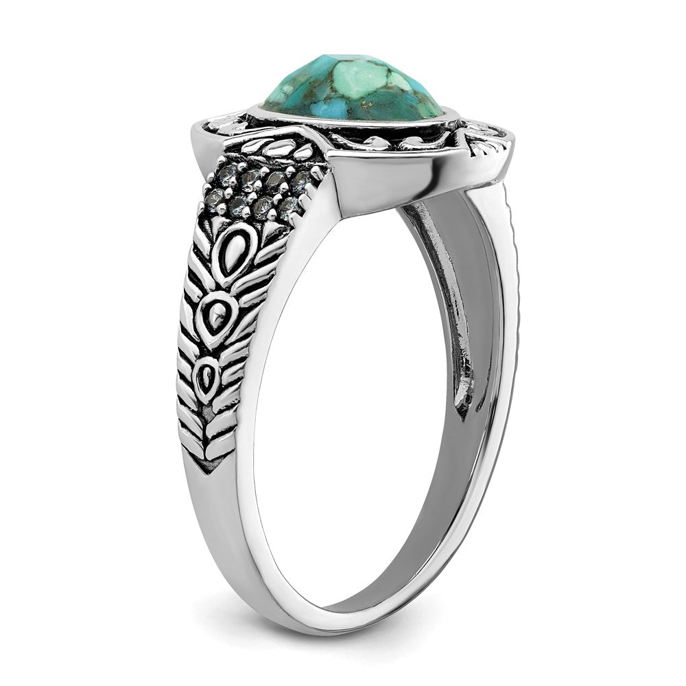 Sterlingsilber Rhodiniert Oxidiert Facettiert Recon. Türkis Ring