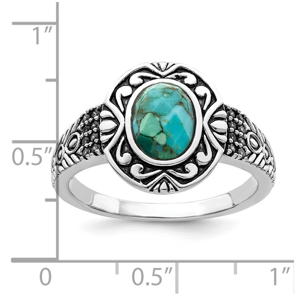 Sterlingsilber Rhodiniert Oxidiert Facettiert Recon. Türkis Ring