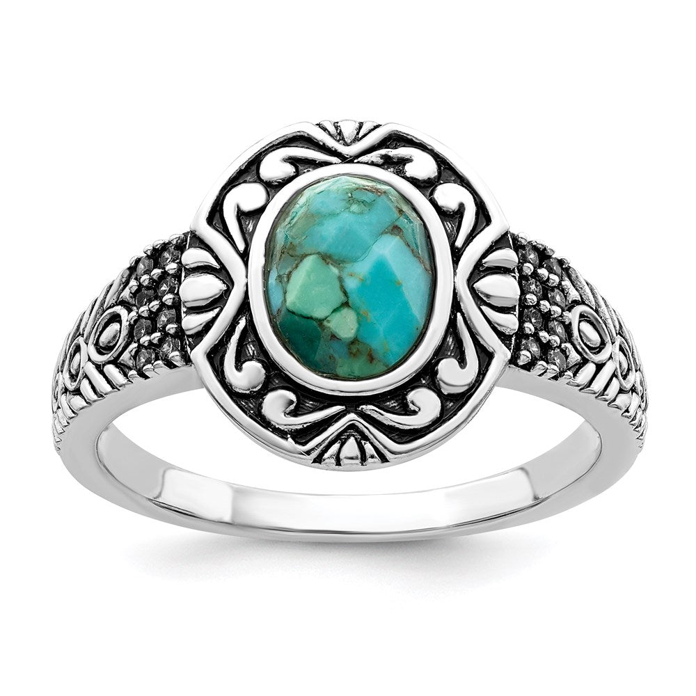 Sterlingsilber Rhodiniert Oxidiert Facettiert Recon. Türkis Ring