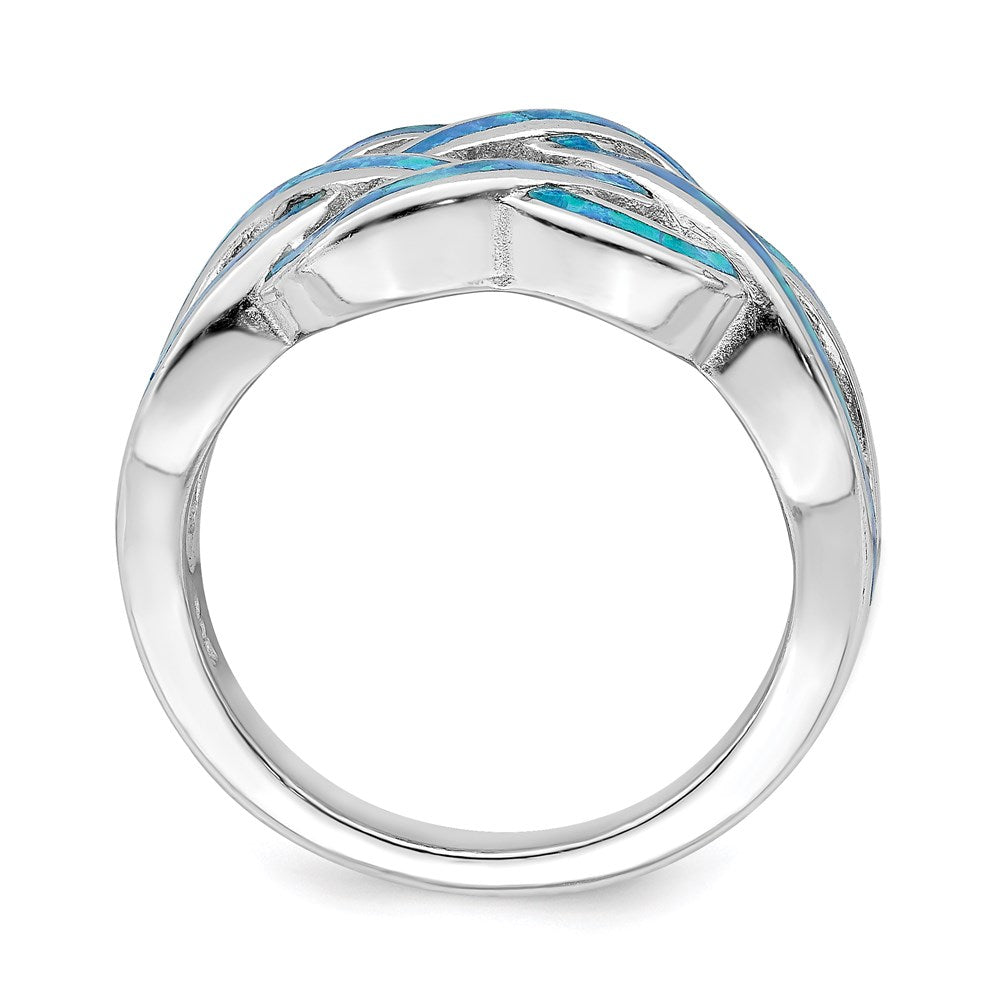 Sterlingsilber Rhodiniert Im Labor Erzeugt Blau Opal Einlage Keltisch Knoten Ring