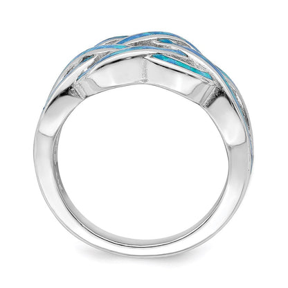 Sterlingsilber Rhodiniert Im Labor Erzeugt Blau Opal Einlage Keltisch Knoten Ring