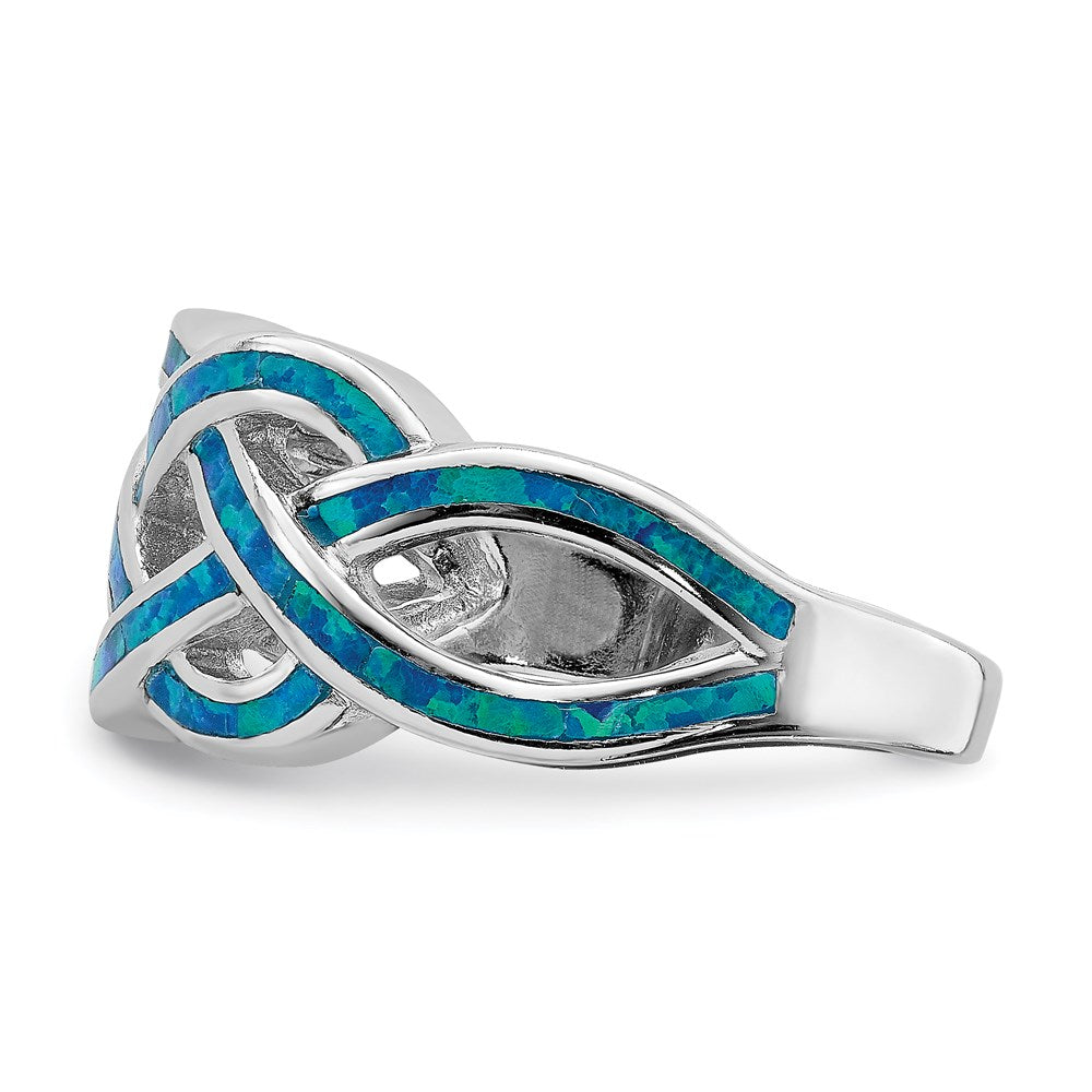 Sterlingsilber Rhodiniert Im Labor Erzeugt Blau Opal Einlage Keltisch Knoten Ring