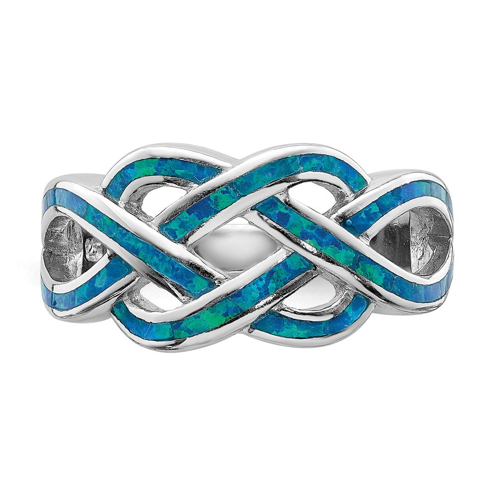 Sterlingsilber Rhodiniert Im Labor Erzeugt Blau Opal Einlage Keltisch Knoten Ring