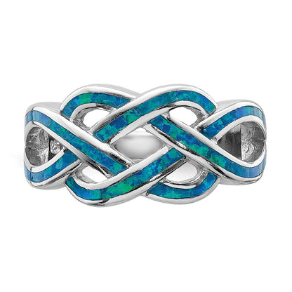 Sterlingsilber Rhodiniert Im Labor Erzeugt Blau Opal Einlage Keltisch Knoten Ring