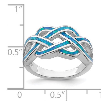 Sterlingsilber Rhodiniert Im Labor Erzeugt Blau Opal Einlage Keltisch Knoten Ring