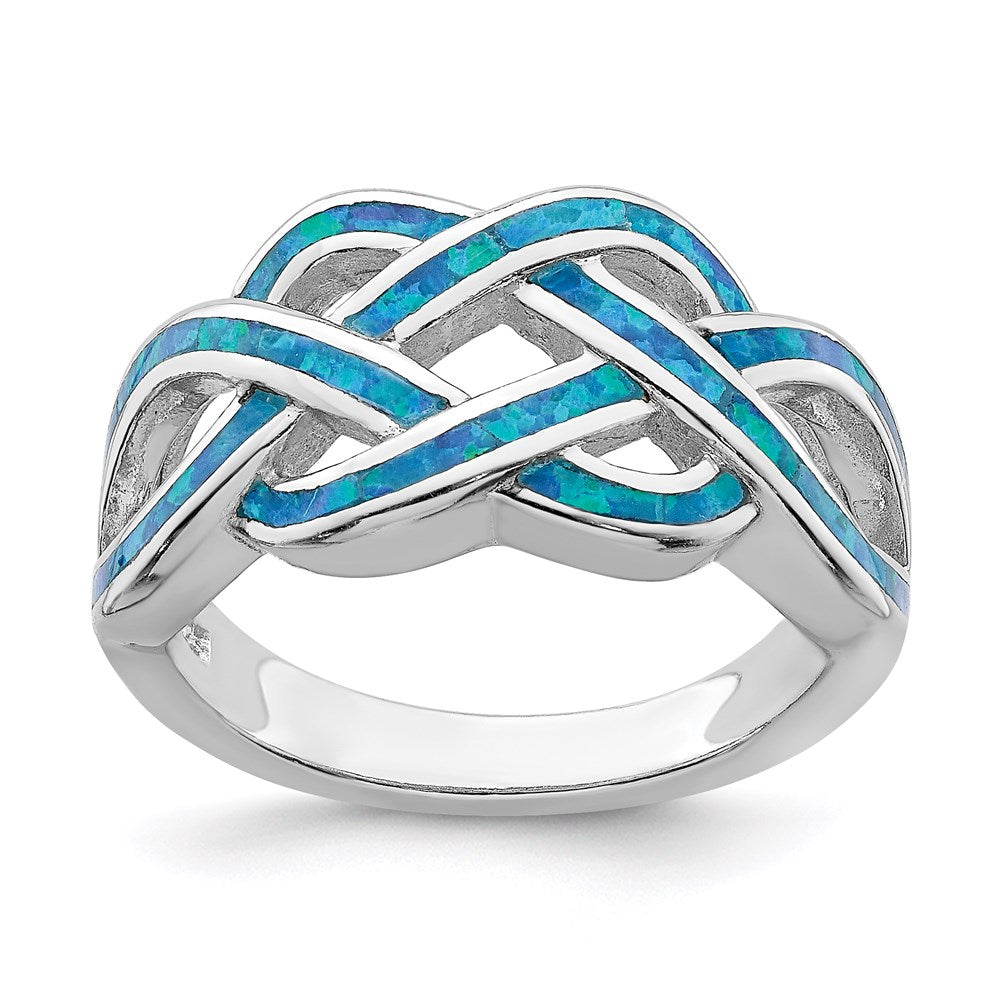 Sterlingsilber Rhodiniert Im Labor Erzeugt Blau Opal Einlage Keltisch Knoten Ring