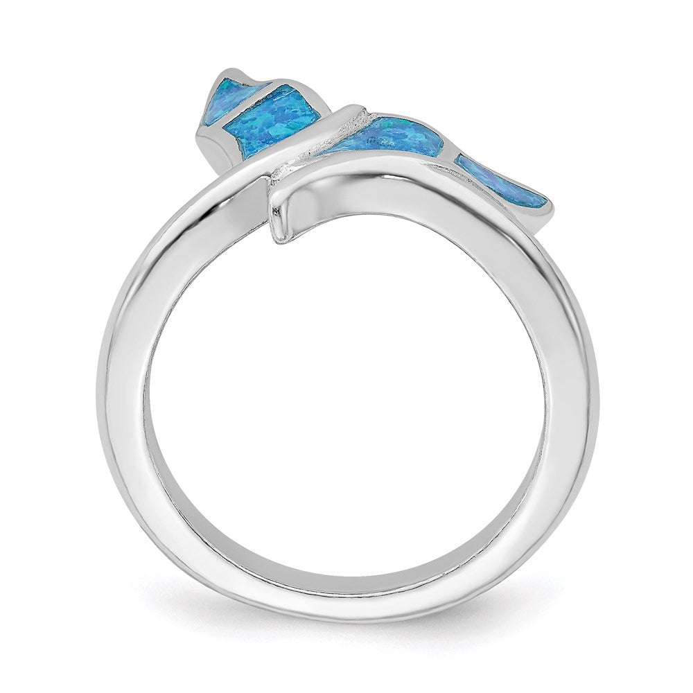 Sterlingsilber Rhodiniert Blau Einlage Erzeugt Opal Wal Schwanz Ring (size 6 Nur)