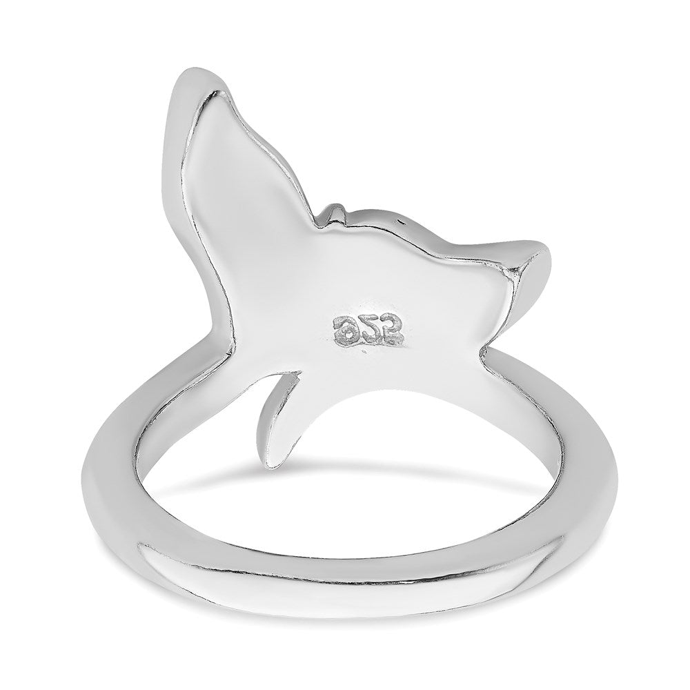 Sterlingsilber Rhodiniert Blau Einlage Erzeugt Opal Wal Schwanz Ring (size 6 Nur)