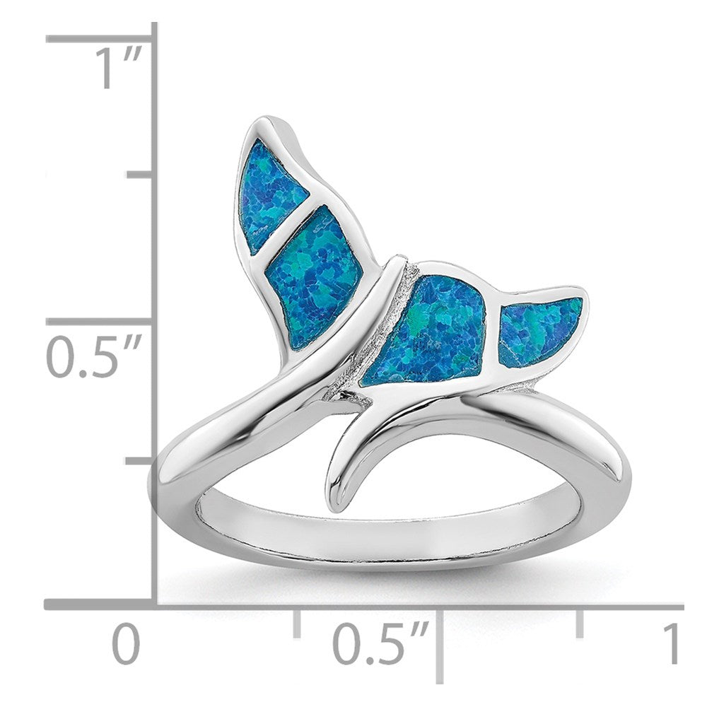 Sterlingsilber Rhodiniert Blau Einlage Erzeugt Opal Wal Schwanz Ring (size 6 Nur)