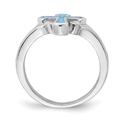Sterlingsilber Rhodiniert Blau Einlage Erzeugt Opal Kreuz Ring