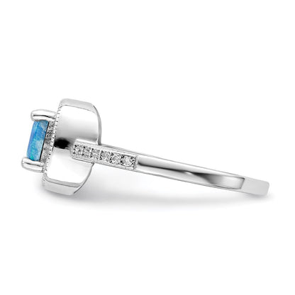 Sterlingsilber Rhodiniert Quadratisch Blau Erzeugt Opal Zirkonia Ring