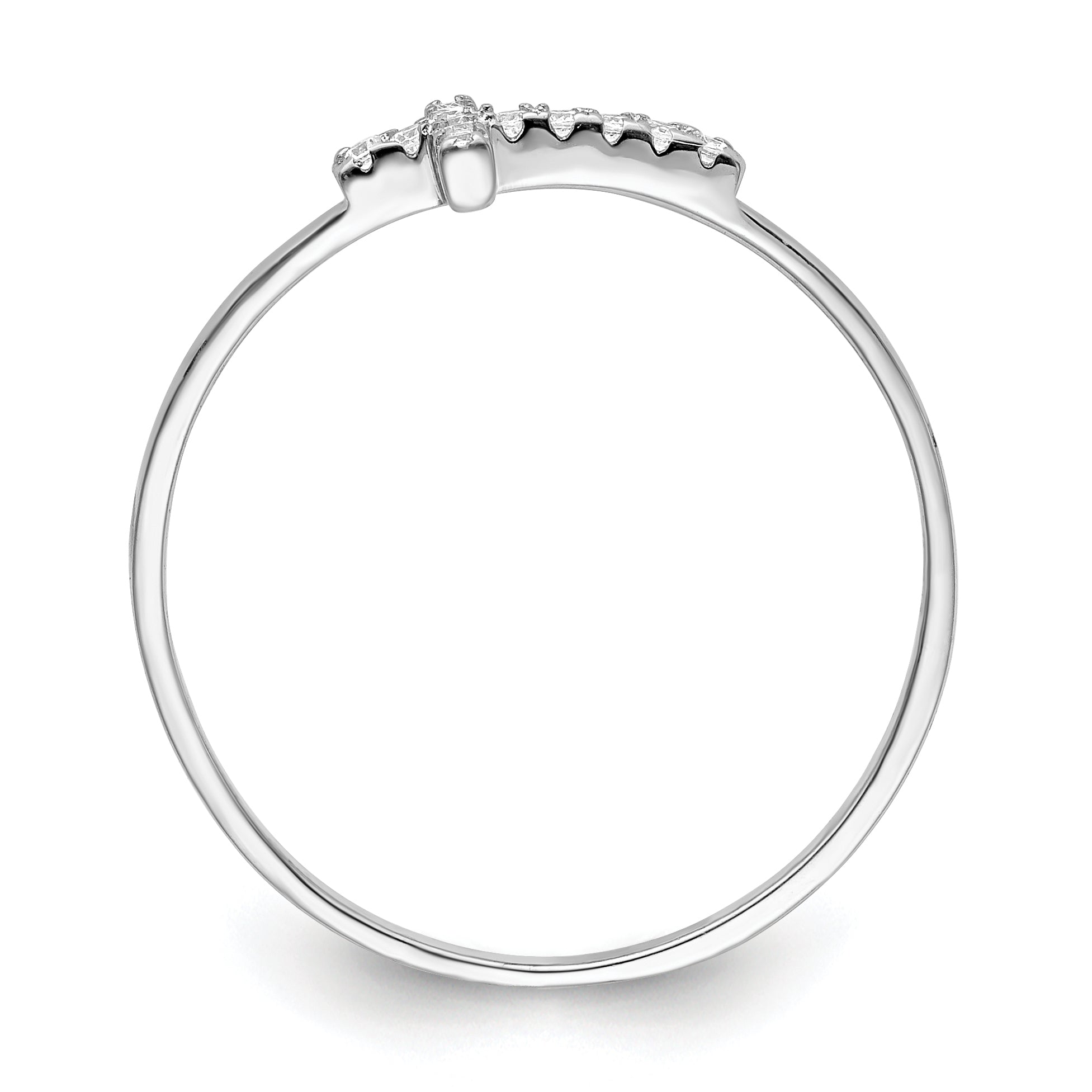 Sterlingsilber Rhodiniert Zirkonia Seite Kreuz Poliert Ring