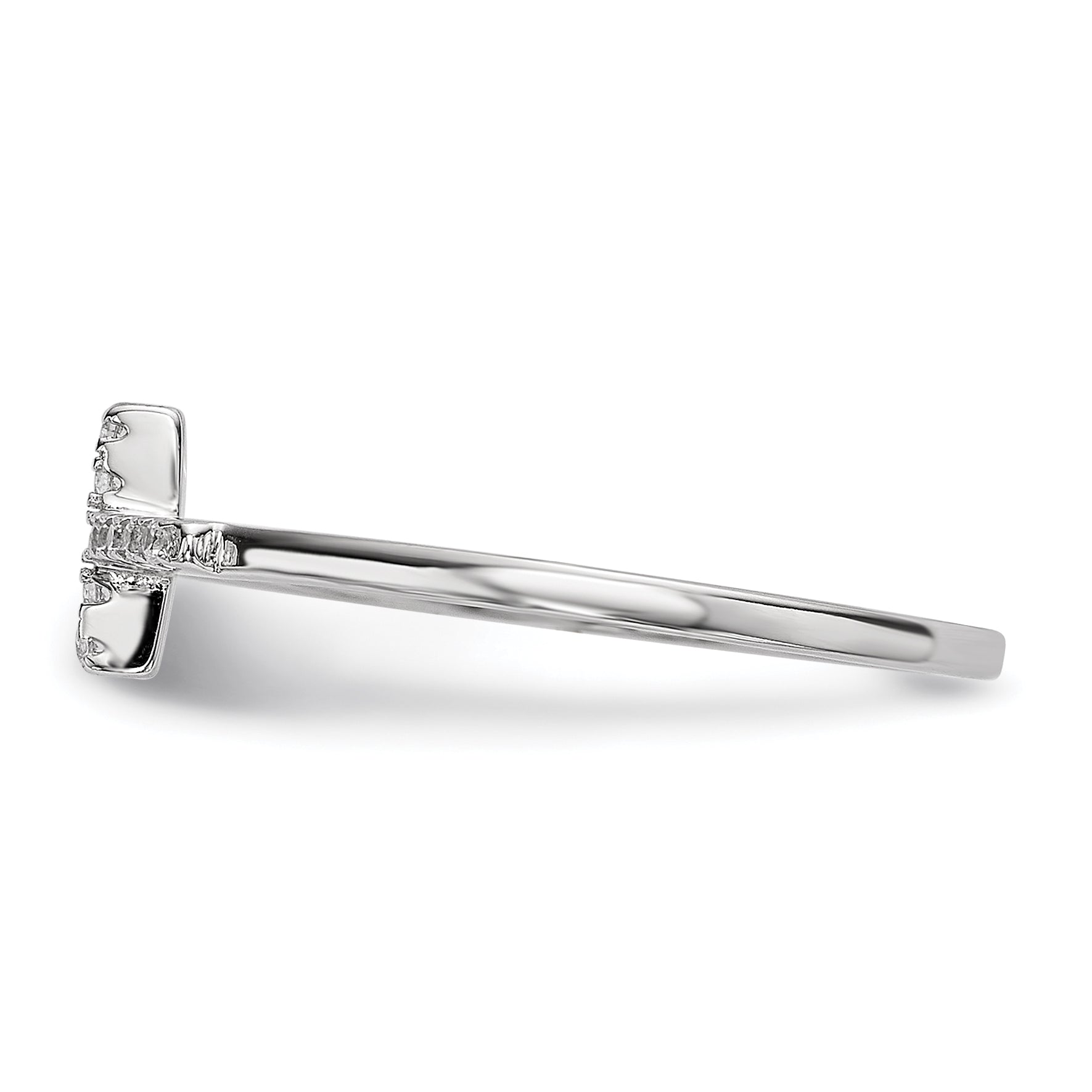 Sterlingsilber Rhodiniert Zirkonia Seite Kreuz Poliert Ring