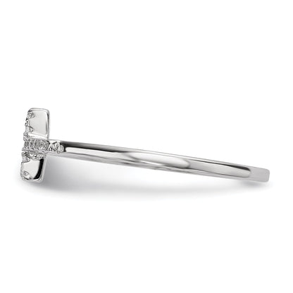 Sterlingsilber Rhodiniert Zirkonia Seite Kreuz Poliert Ring