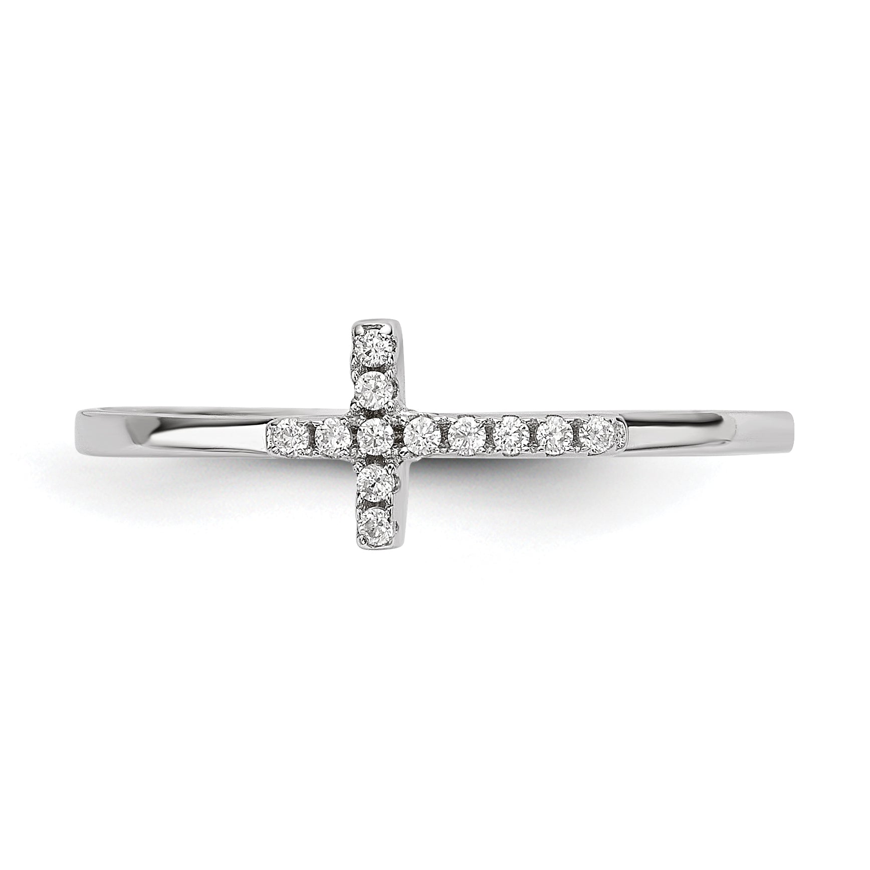 Sterlingsilber Rhodiniert Zirkonia Seite Kreuz Poliert Ring