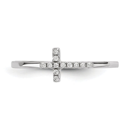 Sterlingsilber Rhodiniert Zirkonia Seite Kreuz Poliert Ring