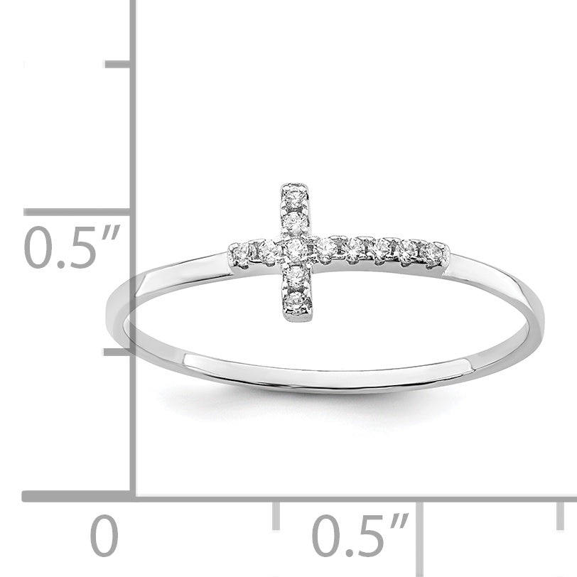 Sterlingsilber Rhodiniert Zirkonia Seite Kreuz Poliert Ring