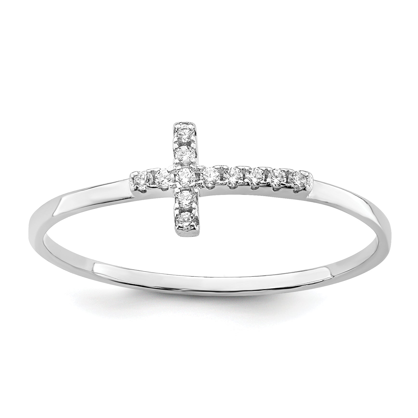 Sterlingsilber Rhodiniert Zirkonia Seite Kreuz Poliert Ring