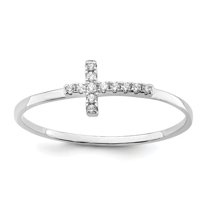 Sterlingsilber Rhodiniert Zirkonia Seite Kreuz Poliert Ring