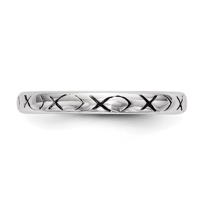 Sterlingsilber Rhodiniert Poliert Antikisiert Ichthus Ring