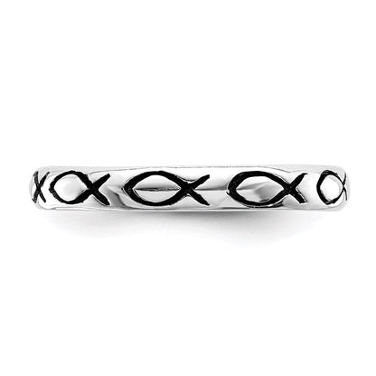 Sterlingsilber Rhodiniert Poliert Antikisiert Ichthus Ring