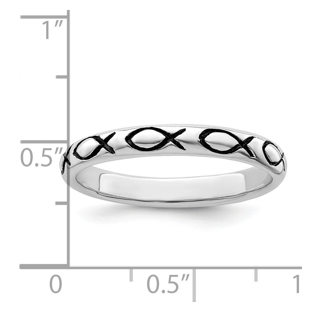Sterlingsilber Rhodiniert Poliert Antikisiert Ichthus Ring