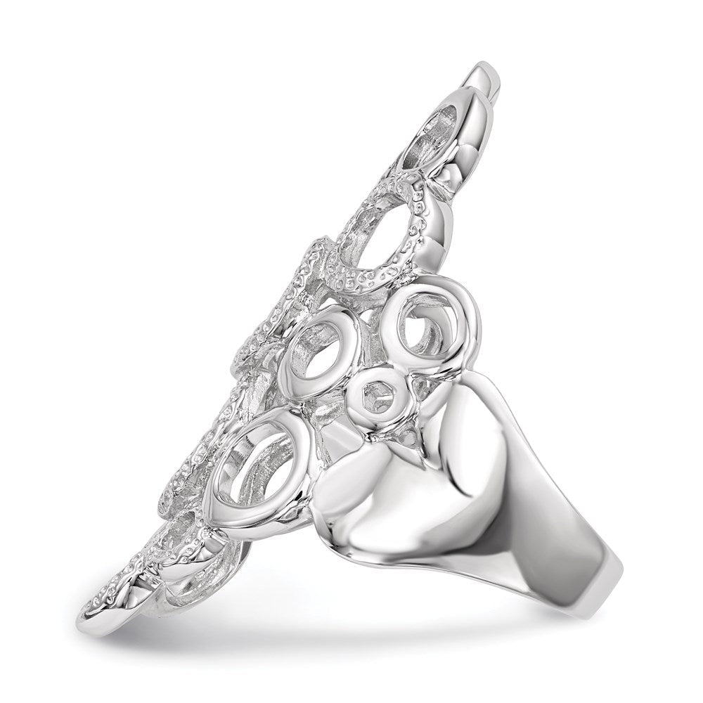Sterlingsilber Rhodiniert Poliert & Strukturiert Kreise Ring