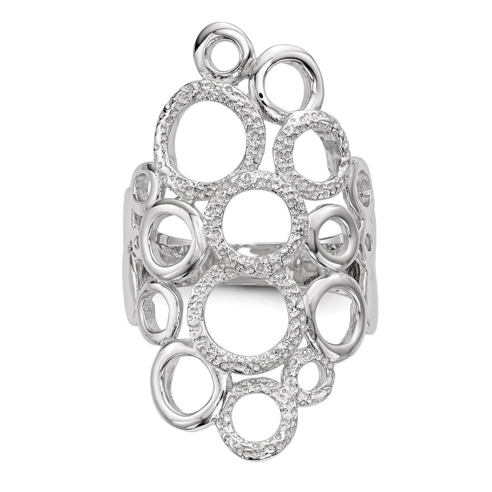 Sterlingsilber Rhodiniert Poliert & Strukturiert Kreise Ring