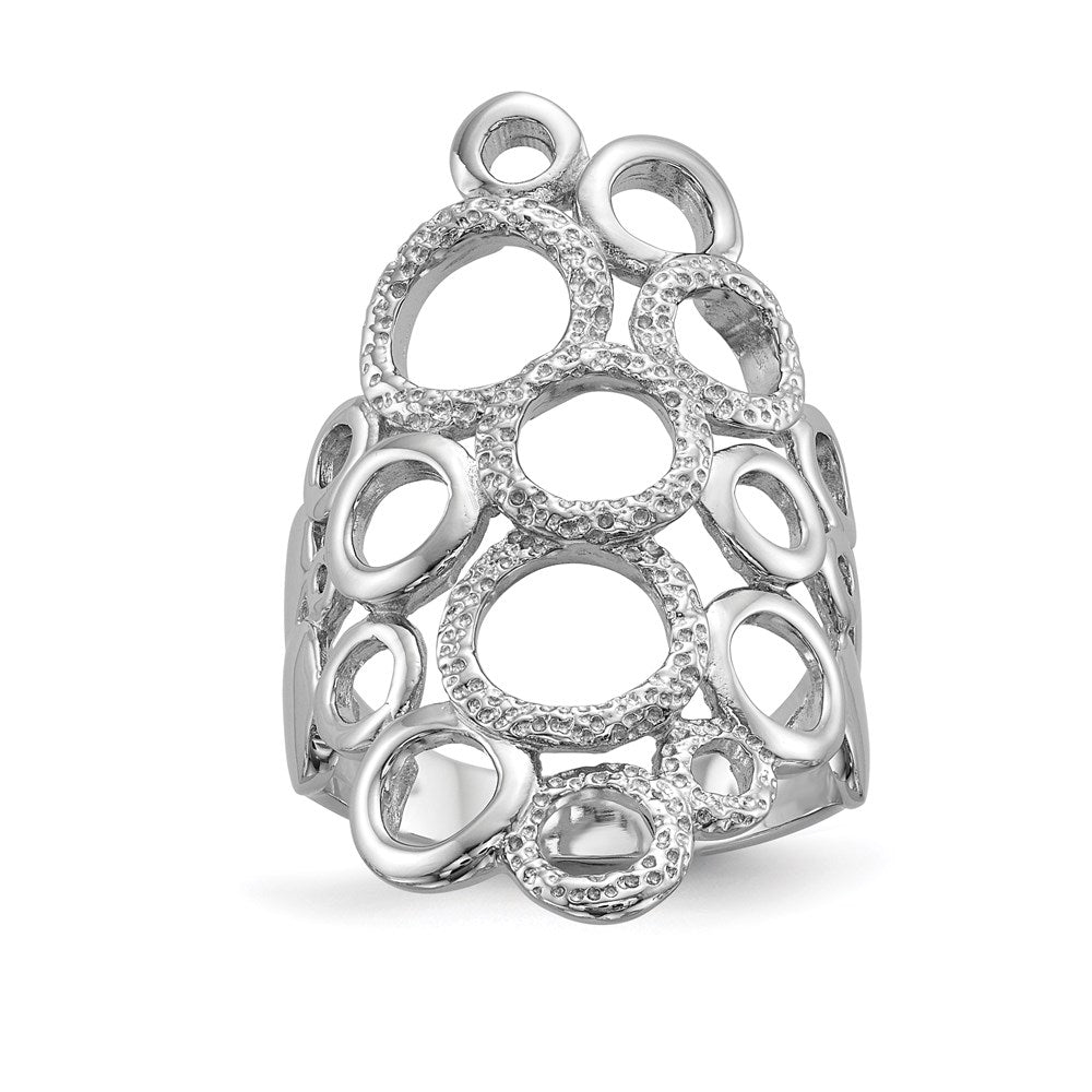 Sterlingsilber Rhodiniert Poliert & Strukturiert Kreise Ring