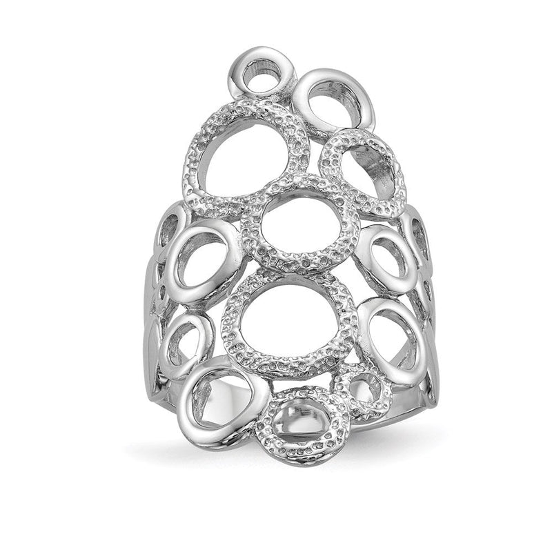 Sterlingsilber Rhodiniert Poliert & Strukturiert Kreise Ring