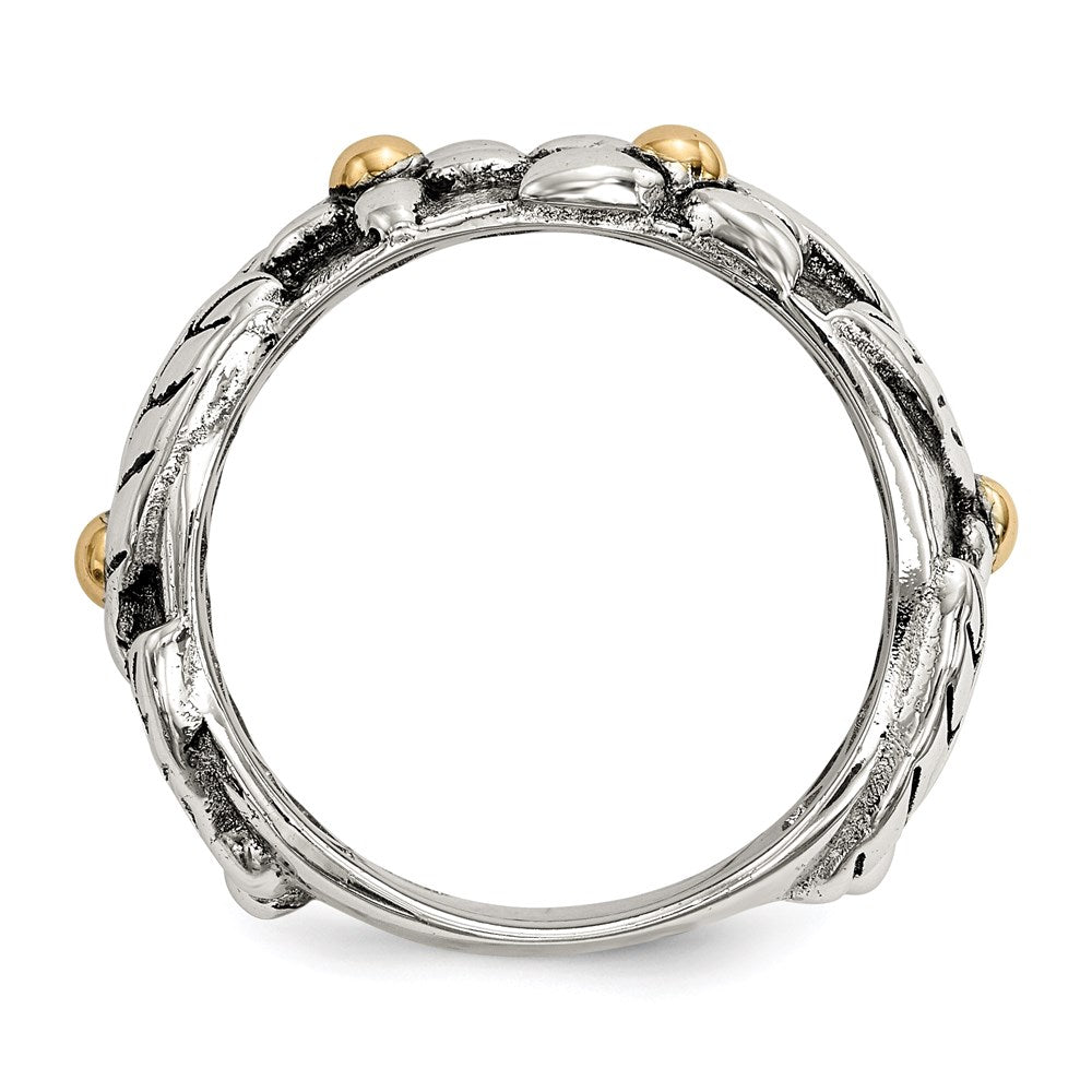 Silber/14K Bicolor Sterlingsilber 14K Antikisiert Leaves & Blumen Ring