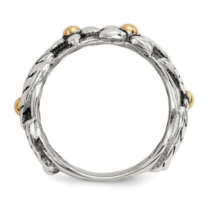 Silber/14K Bicolor Sterlingsilber 14K Antikisiert Leaves & Blumen Ring